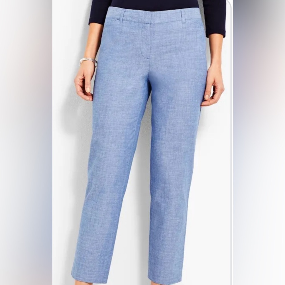 Talbots chambray blue linen ankle pant 0P